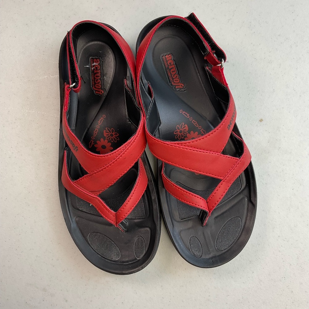 Aerosoft Red and Black Sandals with adjustable velcro heel Strap size 39
